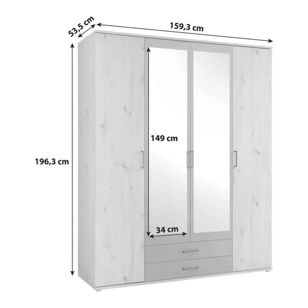 AVANTI TRENDSTORE - Cremona - Armadio a 2 ante battente, 2 anta specchiata; 2 cassetti, LAP 159x196x53,5 cm (quercia Artisan)