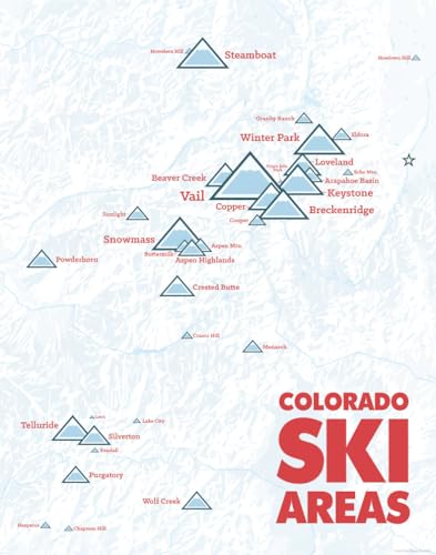 Colorado Ski Resorts Map 11x14 Print (White & Red)