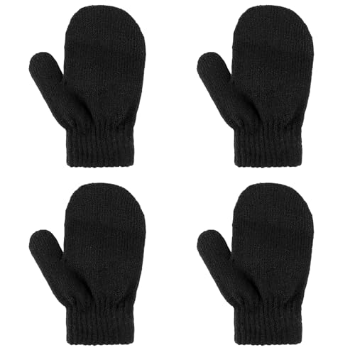 2 Pair Baby Mittens Black Winter Warm Elastic No Scratch Soft Gloves Breathable Toddler Mittens for Boys Girls Kids