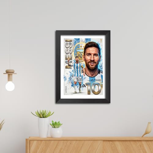 Image of TenorArts Lionel Messi Poster Frame Worldcup Themed Laminated Photo Framed Painting with Matt Finish Black Texture (12 inches x 9inches)