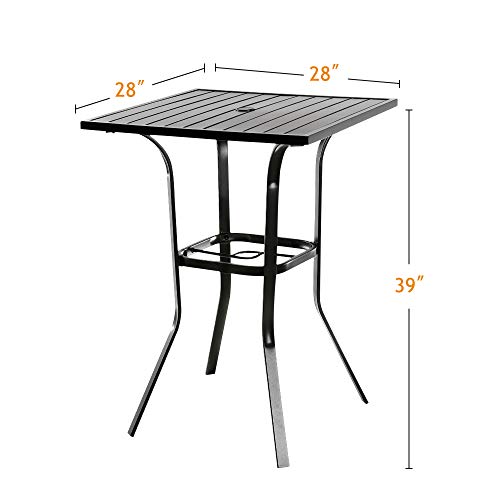 EMERIT Outdoor Patio Bar Height Table Square Metal Bistro Table with Umbrella Hole High Top - Thumbnail 4