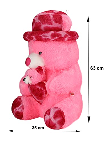 Image of LittleToons | Soft Teddy Bear | Stuffed Animal with Teddy's Child | Baby Bear Plush Toy (2 Feet - MM 1079) - Pink