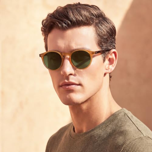 Image of CARFIA Vintage Round Polarized Sunglasses for Men Handcrafted Acetate Frame