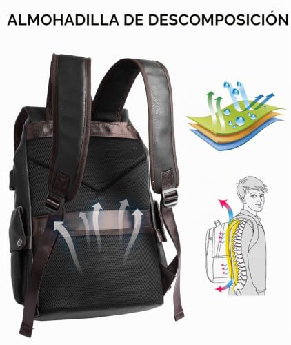 Mochila para laptop de 15.6 pulgadas de cuero casual con cordón 4