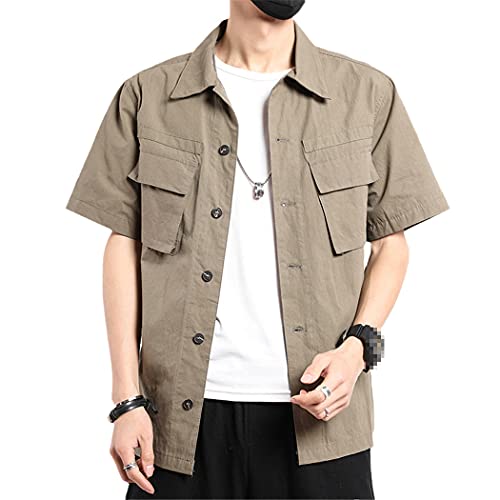 Chemise d'été homme en coton vert militaire décontractée taille M