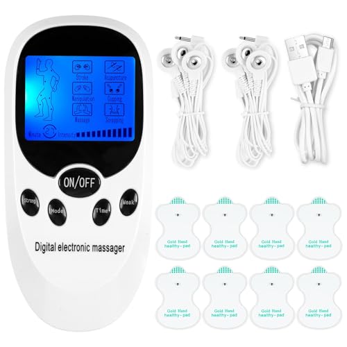 Flintronic Electrosestimulador Muscular, 6 Modos y 11 Intensidades, TENS Electroestimulador Digital 2 Canales, Instrumento de Masaje Estimulación TENS para Aliviar el Dolor Cervical/Espalda (Blanco)