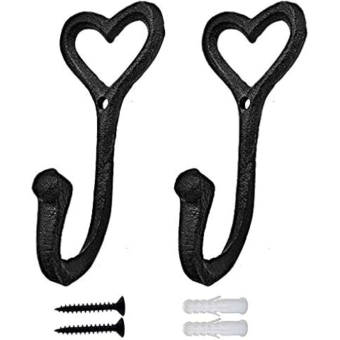 SELPONT ative Wall Hooks Coat Towel Hook, 2 Pcs Key Bag Hanger Coat Hooks Cast Iron Vintage Holder Love Heart Shape Home Decor, Bath Kitchen Garage Hanging Scarf Cap Cup Hat Purse Robes Hook Cover