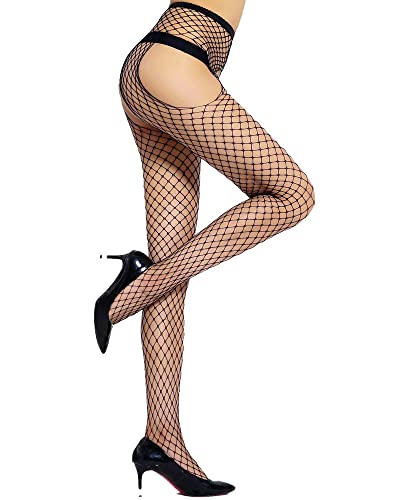 Image of Womens Suspender Pantyhose High Waist Fishnet Tights Fishnet Stockings Thigh High Stockings
