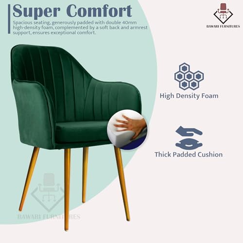 Image of Accent Chair for Living Room| Soft Velvet Fabric Armchair with Multi Colour Leg Options | Modern Chair with Thick Cushion for Home Office restaurent and cafes| 1pc (Golden Legs, Green)