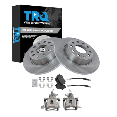 Image of TRQ Rear Brake Pad and Rotor Set Ceramic Rotors Calipers Compatible with 2010 Volkswagen Jetta