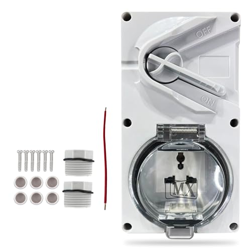 Image of MX IP66 Waterproof Outdoor Socket Box with Isolation Switch | 250V 13A Universal Socket | Dustproof Weatherproof 2 Module Modular Wall Box | for Garden, Patio & Outdoor Use