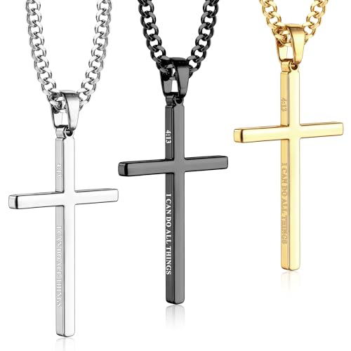 Chaîne maillons cubains homme et pendentif croix durable anti-ternissement