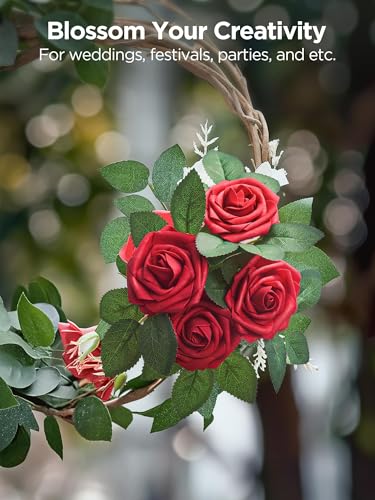 InnoGear Artificial Flowers, 50 Pcs Dark Red Foam Fake Roses Bulk with Stems for Decoration Celebration DIY Wedding Bouquets Centerpieces Bridal Shower Party Christmas Tree - Image 8