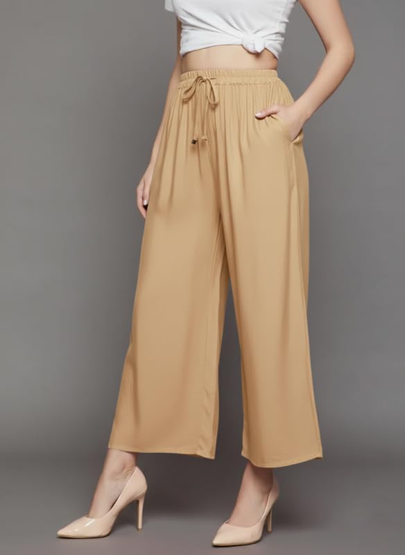 Image of Super Soft Viscose Rayon Flared Palazzo Pants for Women Stylish Wide Leg Straight Relaxed Fit Casual Ethnic Office Wear