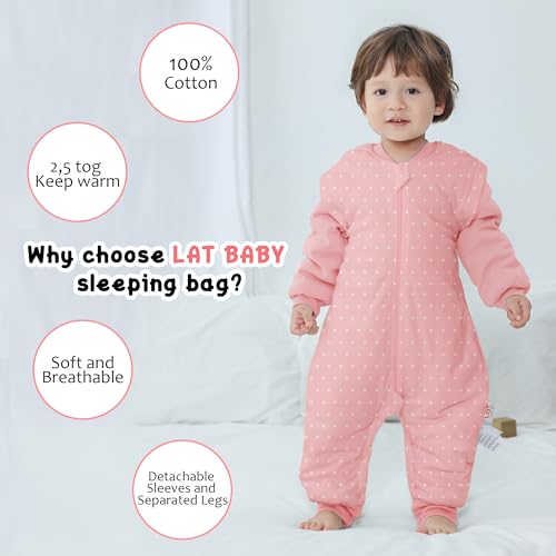 Image of LAT Baby Sleep Bag with Feet Winter, Wearable Blanket, Warm Sack for Toddler Thicken 2.5 TOG-Removable Sleeves