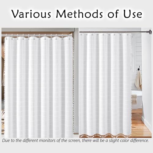 ggaimwf 60 in WhiteFarmhouse Boho Style Tassel Shower Curtain for Bathroom — view 3