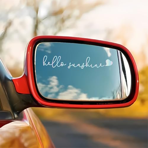 Image of Rearview Mirror Sticker, Rear View Mirror Accessories - 3 Pack Hello Sunshine, Car Mirror Decal, Waterproof Vinyl Word Stickers, Cute Car Interior Decor (Pastel)