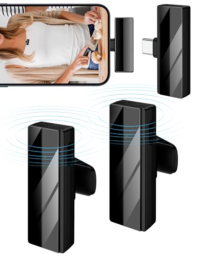 AILKIN USB C iPhone 15 Microphone for Video Recording Android Samsung Galaxy, Google Pixel Mini Wireless Lavalier Microfono Collar Clip On Lav for Video, no Bluetooth Cordless Mics *2