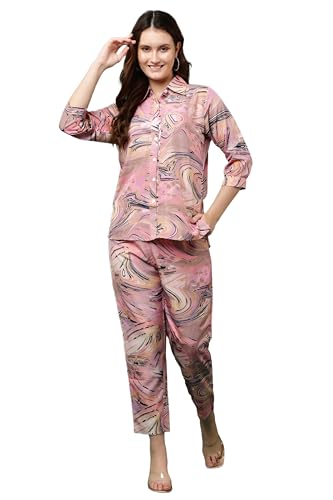 Image of JUSTHER Women's Co-ord Set | Shirt Top & Bottom Pant | Stylish Matching Set | Comfortable Fit Wear | Trendy Look Styling | Easy Movement | Perfect for Casual
