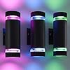 wowlite RGB Up and Down Lights Outdoor Wall Sconce, Smart Exterior Lighting Fixtures with GU10 Bulb, Dimmable Color Changing Wall Mounted Light, 1200LM Exterior Lights for House Compatible with Alexa