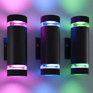 wowlite RGB Up and Down Lights Outdoor Wall Sconce, Smart Exterior Lighting Fixtures with GU10 Bulb, Dimmable Color Changing Wall Mounted Light, 1200LM Exterior Lights for House Compatible with Alexa