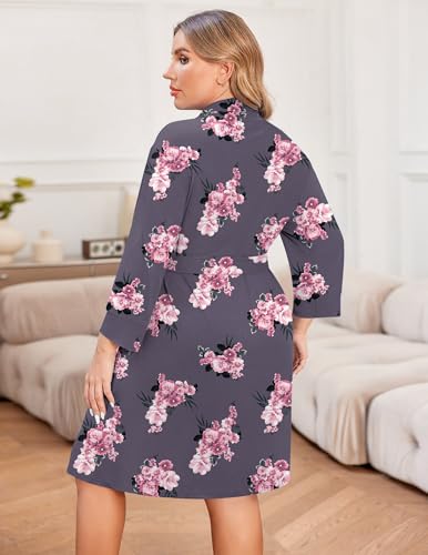 Image of Ekouaer Women Plus Size Robe Knee Length Lightweight Bathrobe Short Kimono Robes with Pockets Maternity Robe