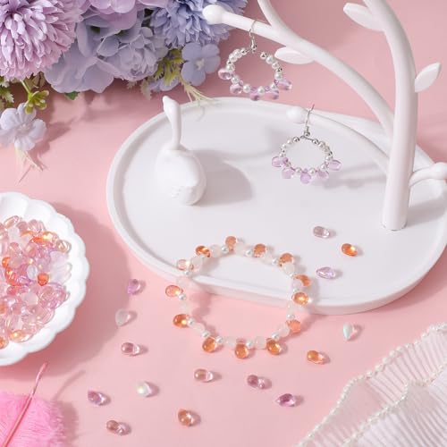 SUNNYCLUE 1 Box 150Pcs 5 Colors Glass Water Drop Beads Teardrop Bead Transparent Waterdrop with Glitter Powder Oval Colorful Loose Beads for Jewellery Making Bead Assortments DIY Bracelet Necklace - Image 4