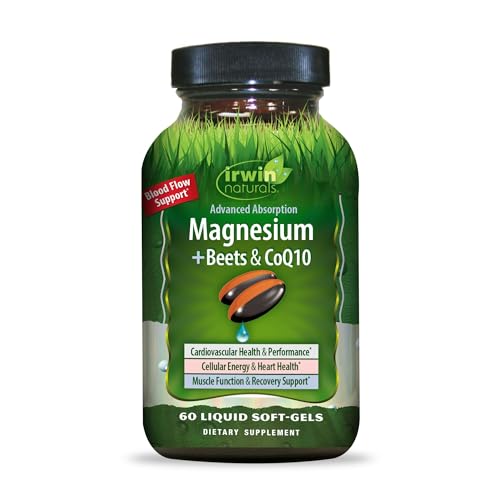 Irwin Naturals Magnesium + Beets & CoQ10 Heart & Energy Support Supplement, 60 Liquid Soft-Gels