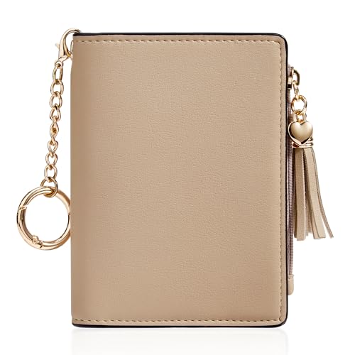 Image of Gostwo Women's Small Slim Wallet with RFID Protection & Keychain for Girls | 8 Card Slots,faux Leather, Tassel Decor, Built-in Keychain, Slim Compact, Snap & Zip Closure, Ideal for Daily & Travel