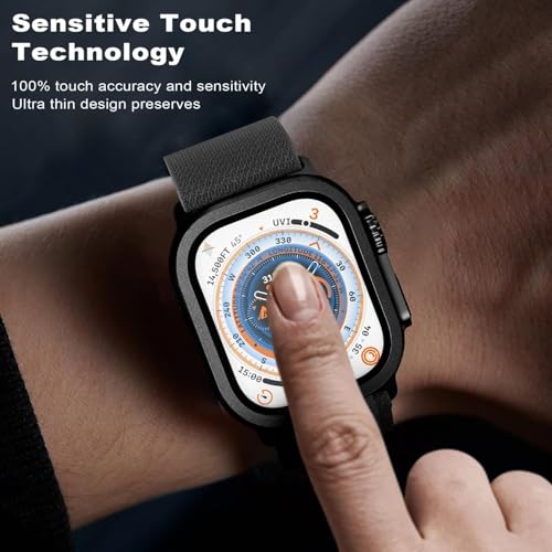 Image of HANKN for Apple Watch Ultra 3 /Ultra 2 /Ultra Screen Protector 49mm [2 Pack],9H Tempered Glass + Titanium Alloy Frame, [Keep Original] [Touch Sensitive] Lightweight Protective Glass Film for iwatch Ultra 3 /2 /1 [Black]
