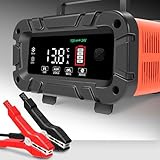 12V/24V Smart Battery Charger,10A LiFePO4 Lead Acid Fully Automatic Maintainer,Portable Car Trickle Charger with Large Display Battery Repair Function,Perfect for AGM,STD,Gel,Deep Cycle Battery