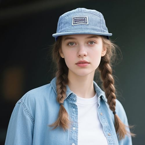 Clape 5 Panel Baseball Cap Vintage Dad Hat Flat Brim Snapback Caps Washed Denim Polo Caps Summer Sun Cap Adjustable Outdoor Caps