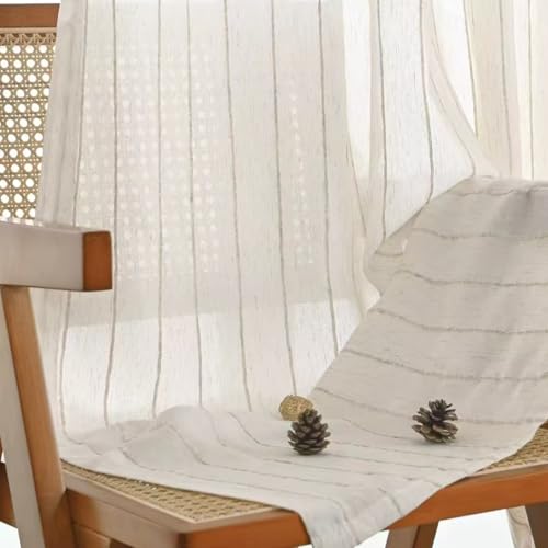 Moderno juego de 2 cortinas traslúcidas de 132 x 213 cm para dormitorio, sala de estar, paneles con ojales con rayas, elegante tratamiento de ventana, filtrado de luz, decoración elegante.