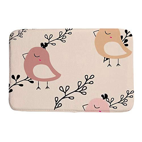 Tapis de bain antidérapant lavable en machine microfibre polaire corail oiseaux - 2