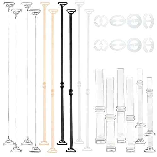 Tyqour 24Pcs Clear Bra Straps Invisible Bra Straps Replacement Elastic Dance Bra Clear Straps Adjustable Clear Straps for Bra Bra Strap Clips Dress Straps for Strapless Dress for Women Girls