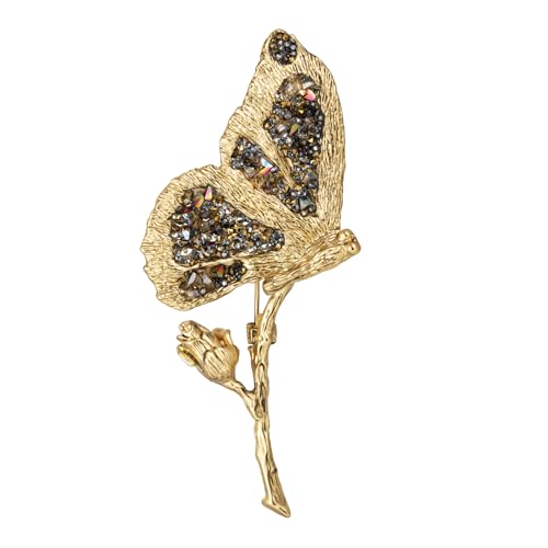Image of SHE'S FREE STYLE JUST FOR YOU Vintage Butterfly Brooch, Artistic Copper Pin with Pure Crystal Accents, Nature Inspired Design Brooches and Pins for Women, Luxury Accessory