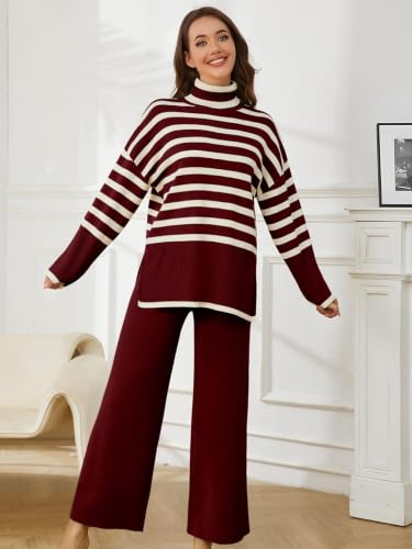 Image of TYSORT Women's Winter Woolen Turtleneck Sweater with Pajama | Warm Winter Wear Cord Set | Woolen Tracksuit Loungewear Set