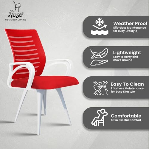 Image of ROSE Elite | 3 Years Brand Warranty | Ergonomic Office Chair, Study, WFH, Revolving, Rolling, Desk, Task, Laptop, Student Chair (White & Red, Elite MB Reception)