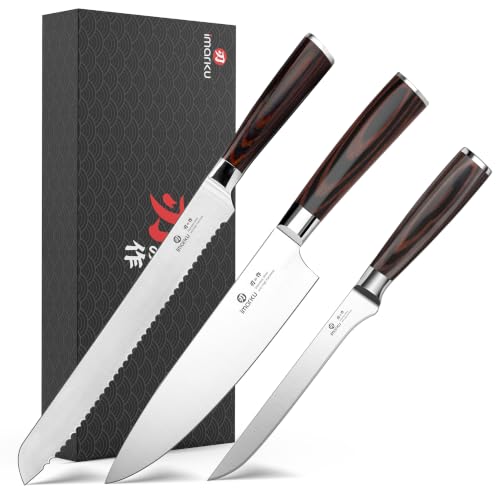 Image of imarku 3 Pieces Knife Set, Professional Razor Sharp Kitchen Knives | Japanese High Carbon Steel Chef Knife 8 inch, Non-slip Cooking Knives with Ergonomic Pakkawood Handle