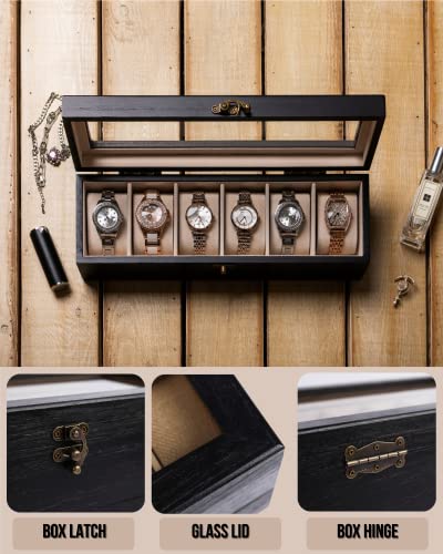 Exper City Watch Box Case, Watch Organizer Upgrade Lock For Men Women Birthday Gift, Wood Watch Display Storage 12 Slots, Black #TOP1