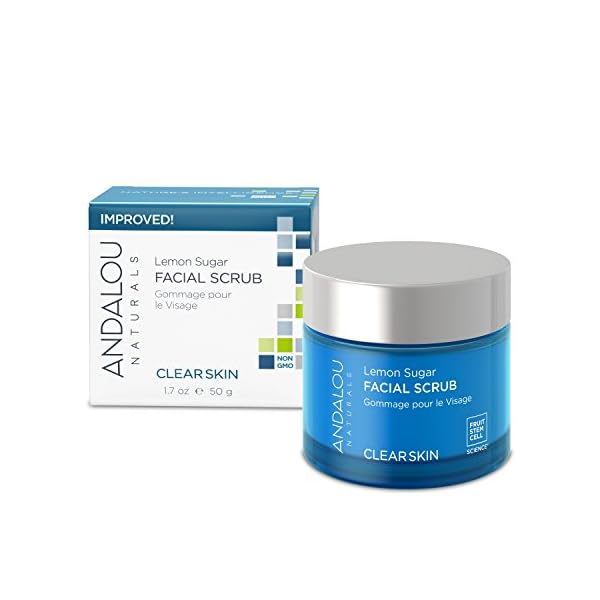 Andalou Naturals Lemon Sugar Facial Scrub, 1.7 oz., Gently Exfoliates and Cleanses for a Clearer, Brighter, and Balanced Looking Complexion, with Meyer Lemons and Manuka Honey