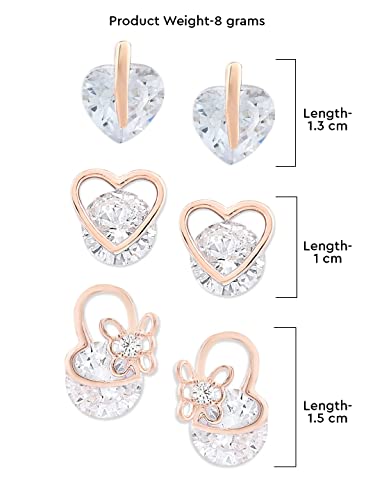 Image of Zaveri Pearls Set of 3 Rose Gold Contemporary Stud Earrings For Women-ZPFK12827