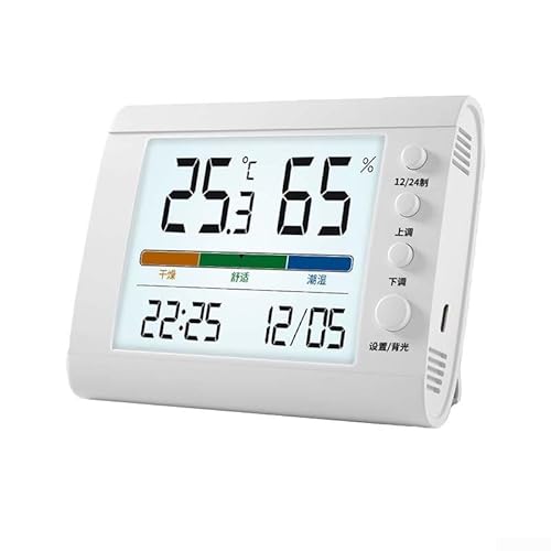 Thermohygromètre numérique avec construction en ABS robuste et affichage de la lueur nocturne pour la surveillance du climat intérieur et extérieur (blanc)