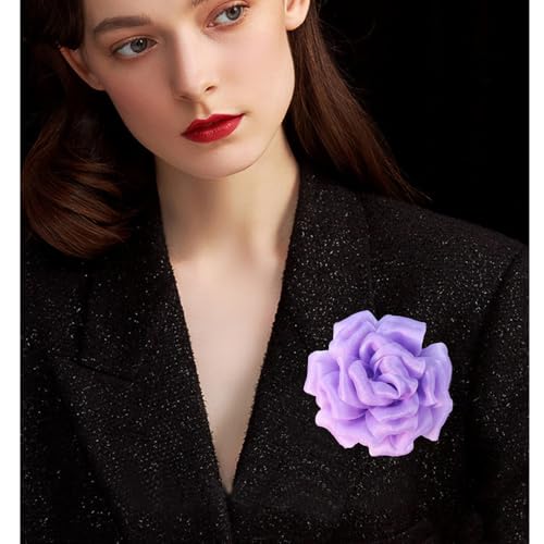 Image of Flash Camellia Flower Brooch Pin for Women Men Elegant Texture Fabric Dahlia Rose Floral Brooches Lapel Pins Dainty Wedding Holiday Party Costume Dress Accessories Jewelry