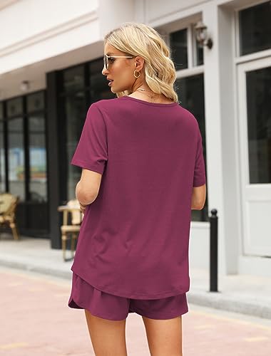 Image of MOYEE Womens Pajama Sets Soft Short Sleeve Shirt and Shorts 2 Pieces Lounge Outfit Sets with Pockets