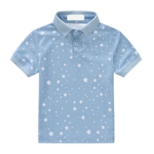 Kids Boys Polo Shirt Breathable Short Sleeve Classic Polos Toddler Tropical Floral Graphic (Light Blue-4, 6-7 Years)