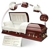 Overnight Caskets Jackson Veneer Wood Funeral Casket w/Cream Velvet Interior - Premium Veneer Hardwood - Fully Appointed Adult Casket - Handcrafted Coffin w/Pillow and Throw Set
