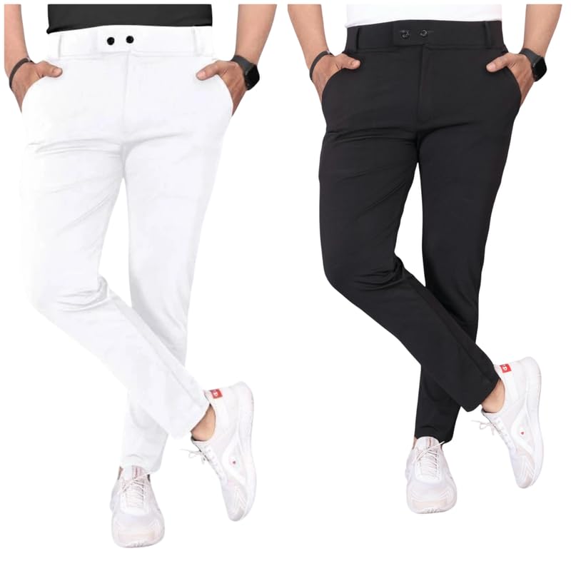 Image of Men Fit Stretch Trousers with Side Pockets | 2-Button Closure | Soft Lycra Blend for Casual & Formal Use