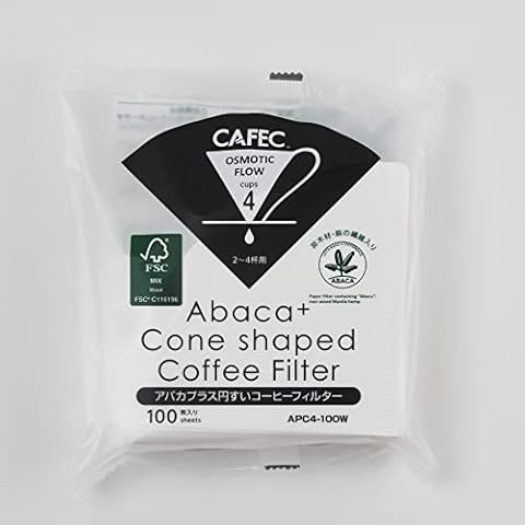 Cafec Abaca+ Cone Shape Filter Paper 4cup 100pcs Cover