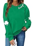Muhuyi St. Patrick's Day Sweatshirt for Women Lucky Shamrock Long Sleeve Irish Shirt Ireland Clover Print St Patricks Shirts Pullover Tops(Green Lucky,XL)